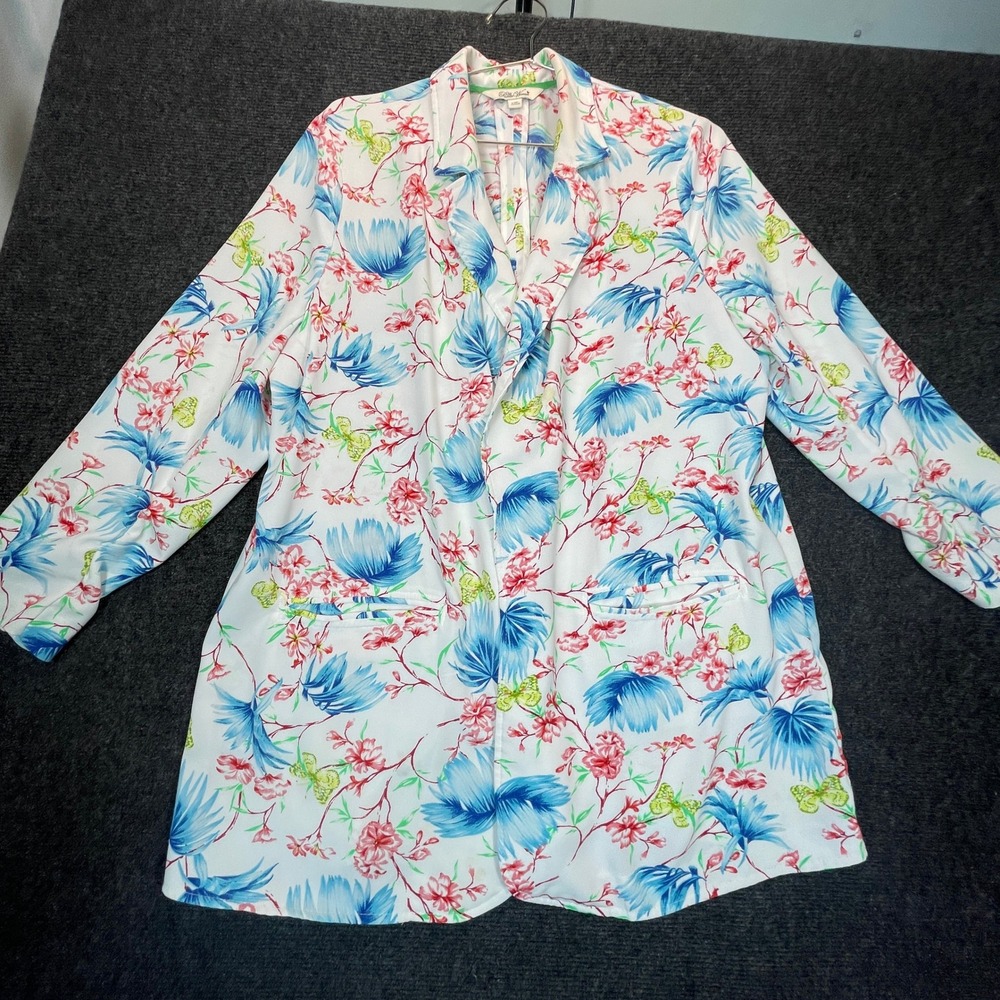 The Pioneer Woman Floral Duster Blazer Women L/XL White Cottagecore Boho Coastal